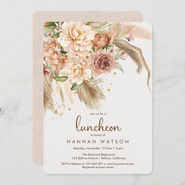 Boho Pampas Grass bohemian desert luncheon Invitation (Front/Back)