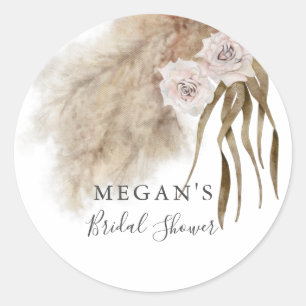 Boho  Pampas Grass Botanical Bridal Shower Classic Round Sticker