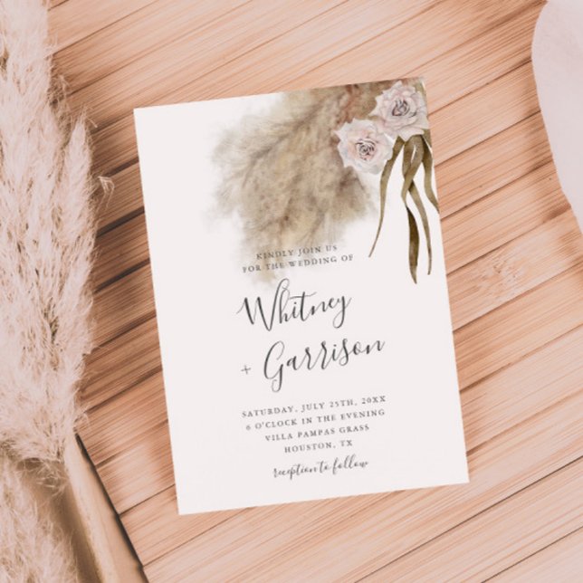 Boho Pampas Grass Botanical Wedding Invitation (Creator Uploaded)