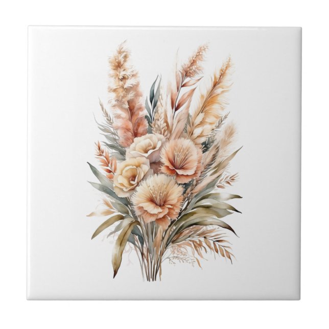 Boho Pampas Grass Botanicals Kitchen Bathroom Tile (Front)
