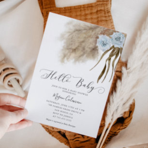 Boho Pampas Grass Boy Baby Shower Invitation