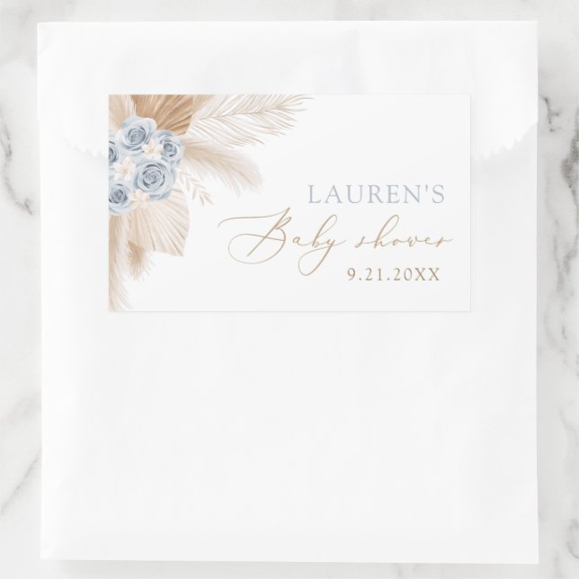 Boho Pampas Grass Boy Baby Shower Rectangular Sticker (Bag)