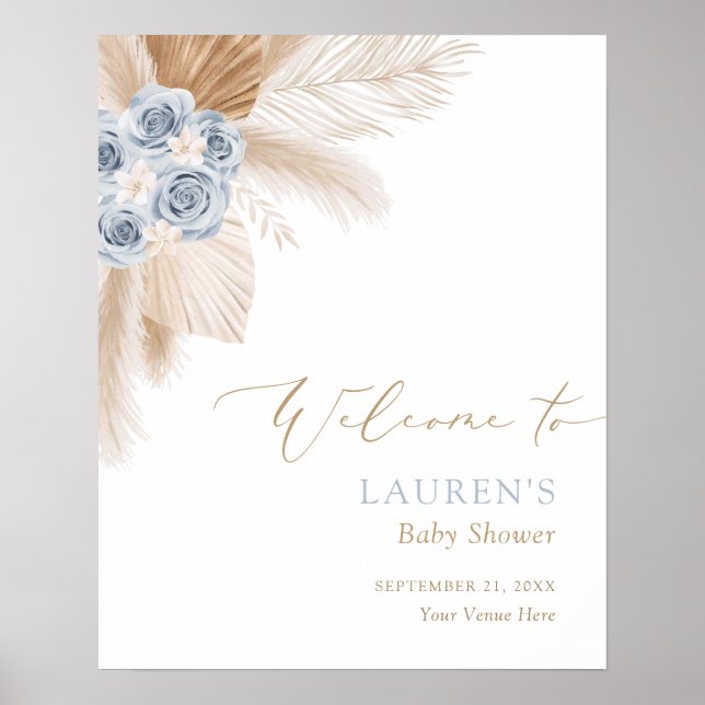 Boho Pampas Grass Boy Baby Shower Welcome Sign (Front)