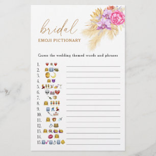 Boho pampas grass bridal shower emoji pictionary 
