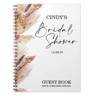 Boho Pampas Grass Bridal Shower Guest Notebook