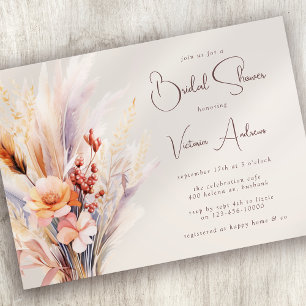 Boho Pampas Grass Bridal Shower Invitation
