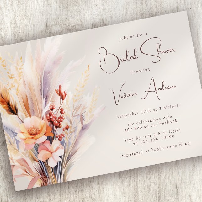 Boho Pampas Grass Bridal Shower Invitation (Creator Uploaded)