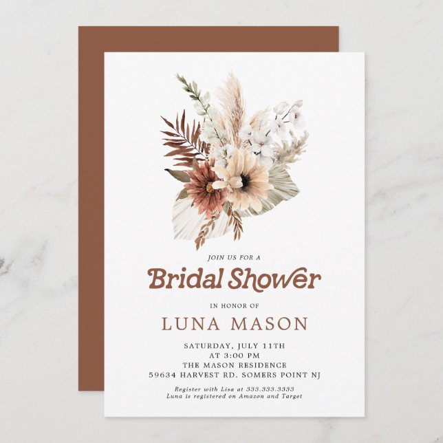 Boho Pampas Grass Bridal Shower Invitation (Front/Back)