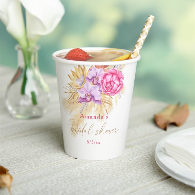 Boho pampas grass - Bridal shower  Paper Cups (Insitu)