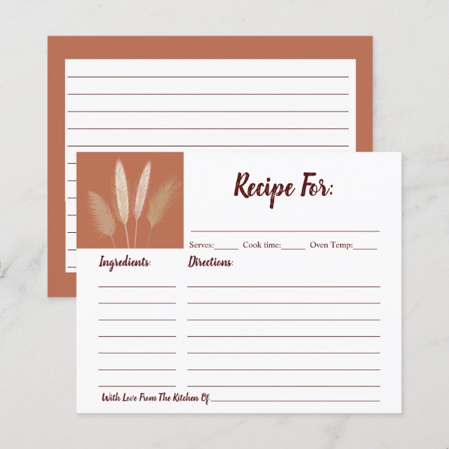 Boho Pampas Grass Bridal Shower Recipe Card (Front/Back)