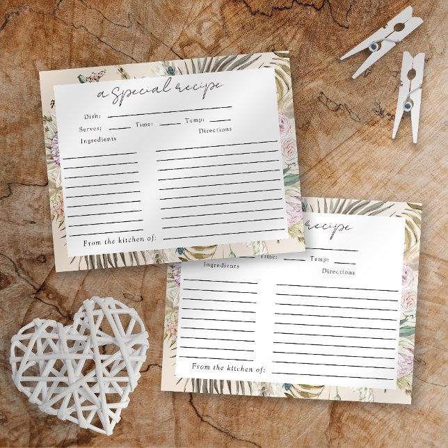 Boho Pampas Grass Bridal Shower Recipe Card (Creator Uploaded)