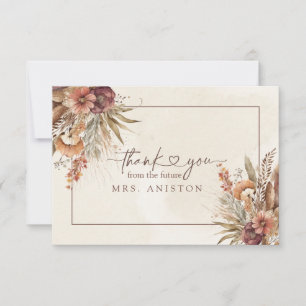 Boho pampas grass bridal shower thank you card