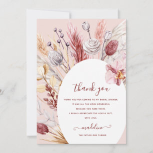 Boho Pampas Grass Bridal Shower Thank You Card
