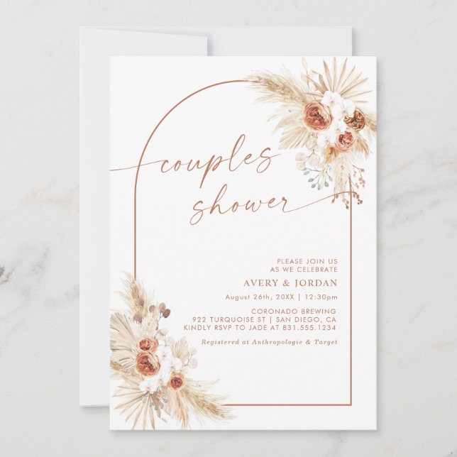 Boho Pampas Grass Couples Shower Invitation (Front)