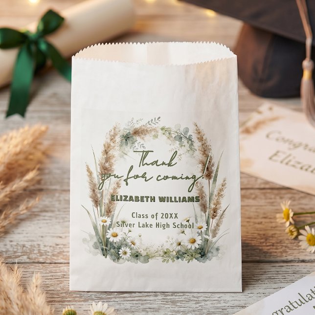 Boho Pampas Grass Daisy Botanical Graduation Favour Bags (Creator Uploaded)