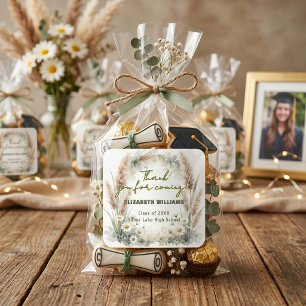 Boho Pampas Grass Daisy Graduation Thank You Favor Square Sticker