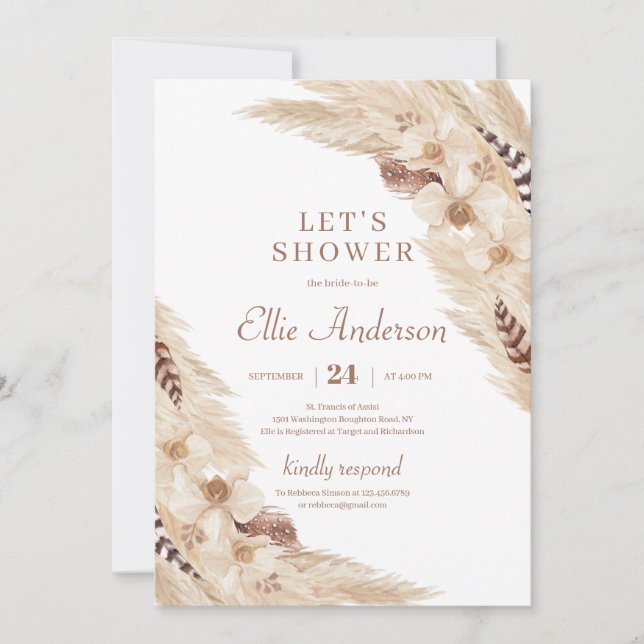 Boho Pampas grass dessert orchid bridal shower Invitation (Front)