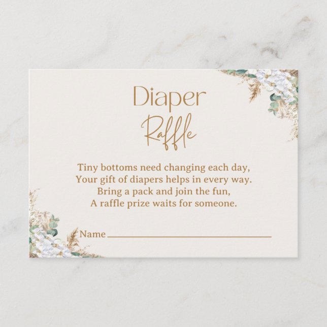 Boho Pampas Grass Diaper Raffle Card | Neutrals (Front)