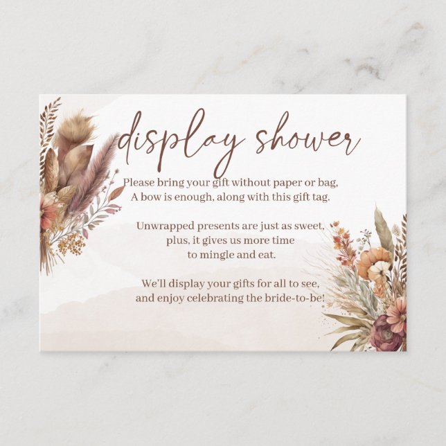 Boho pampas grass display shower enclosure card (Front)