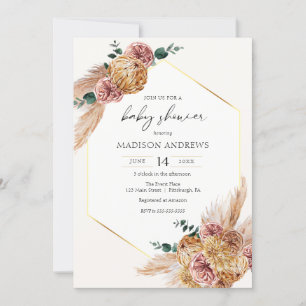 Boho Pampas Grass Dried Bouquet Baby Shower Invitation