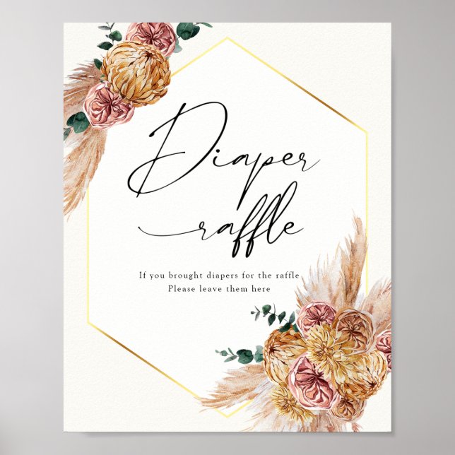 Boho Pampas Grass Dried Bouquet Diaper Raffle Post Poster (Front)