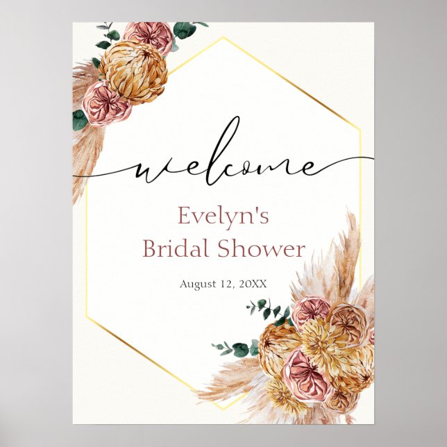 Boho Pampas Grass Dried Bouquet Welcome  Poster (Front)