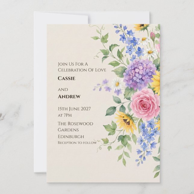 Boho Pampas Grass Dried Floral Wedding Invitation (Front)