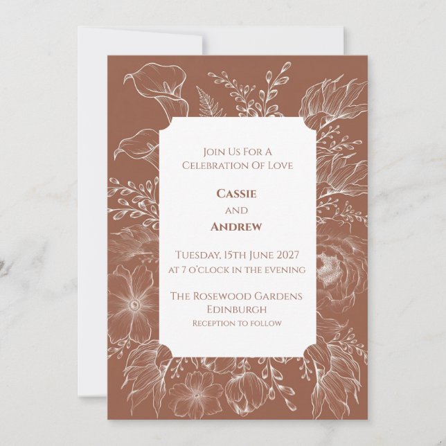 Boho Pampas Grass Dried Floral Wedding Invitation (Front)