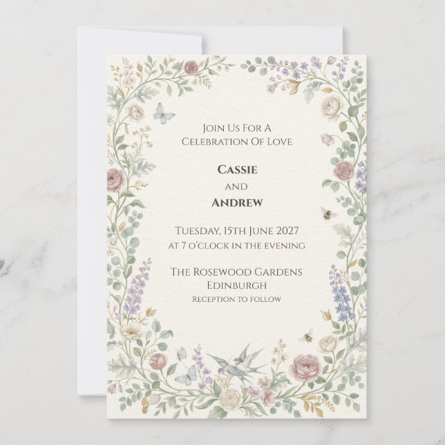 Boho Pampas Grass Dried Floral Wedding Invitation (Front)