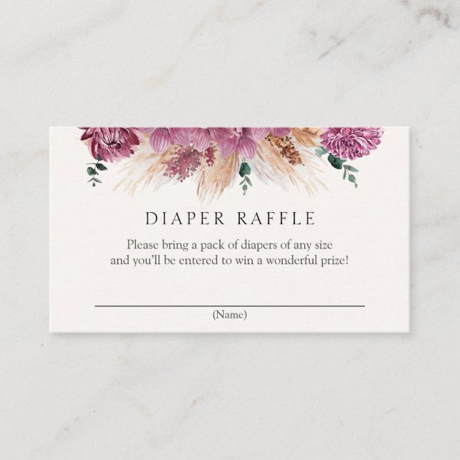Boho Pampas Grass Dried Florals Diaper Raffle Encl Enclosure Card (Front)