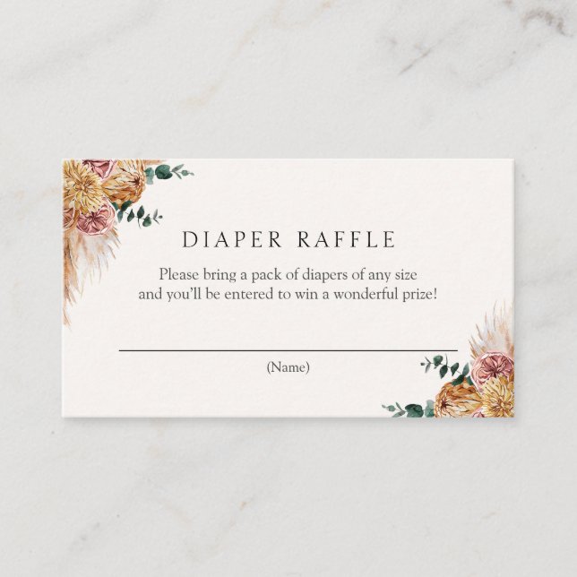 Boho Pampas Grass Dried Florals Diaper Raffle Enclosure Card (Front)