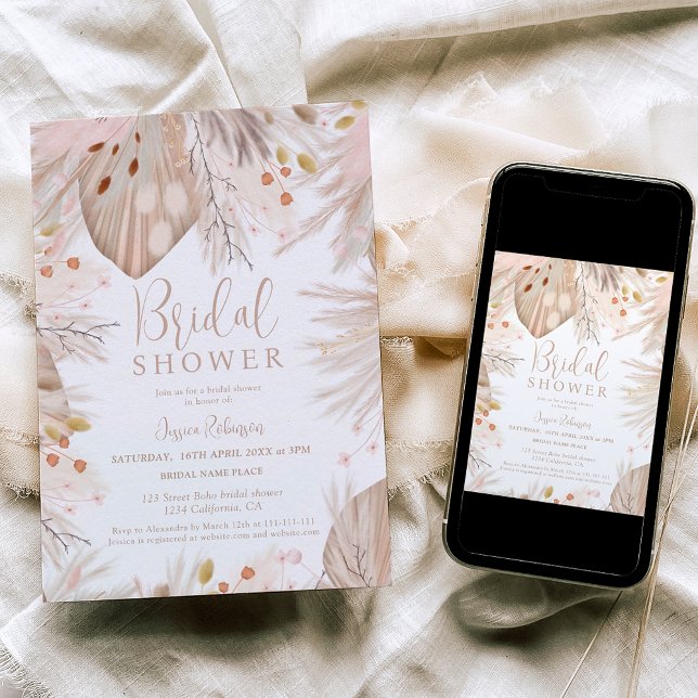 Boho pampas grass dried flowers bridal shower invitation (Boho pampas grass dried flowers bridal shower invitation)