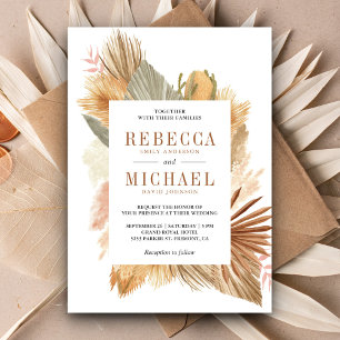 Boho Pampas Grass Dried Palm Leaves Wedding Invitation