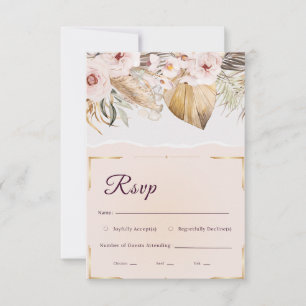 Boho Pampas Grass Dried Palm Torn Paper Wedding RS RSVP Card