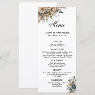 Boho Pampas Grass Dusty Blue Florals Modern  Menu