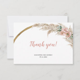 Boho Pampas Grass Dusty Pink Orchid Eucalyptus Thank You Card