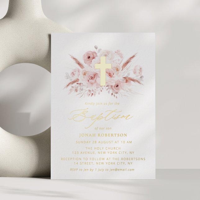 boho pampas grass dusty rose floral cross baptism  (Creator Uploaded)
