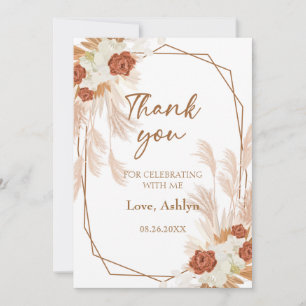Boho Pampas Grass Elegant Bridal Brunch Terracotta Thank You Card