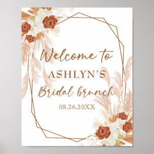 Boho Pampas Grass Elegant Bridal Brunch Welcome Poster