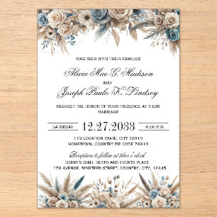 Boho Pampas Grass Elegant Wedding Invitation