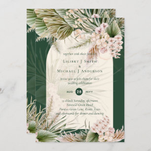 BOHO Pampas Grass Emerald Green Wedding Invitation