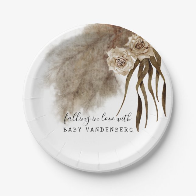 Boho Pampas Grass Fall Baby Shower Paper Plate (Front)