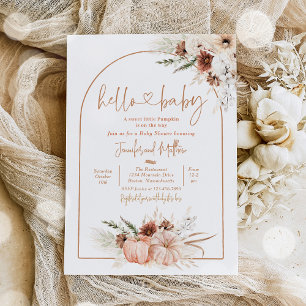 Boho Pampas Grass Fall Floral Pumpkin Baby Shower Invitation