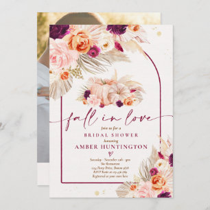 Boho Pampas Grass Fall In Love Bridal Shower Invitation