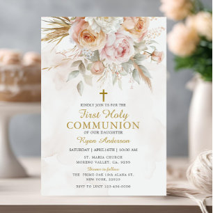 Boho Pampas Grass First Holy Communion Invitation