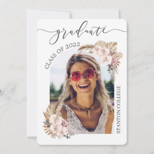 Boho Pampas Grass Floral Arch Picture Graduation  Invitation