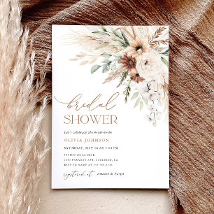 Boho Pampas Grass Floral Bridal Shower Invitation