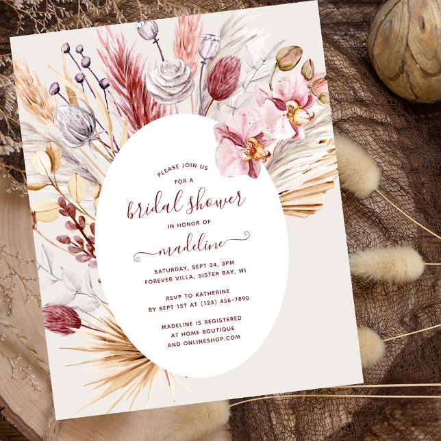 Boho Pampas Grass Floral Bridal Shower Invitation Flyer (Creator Uploaded)