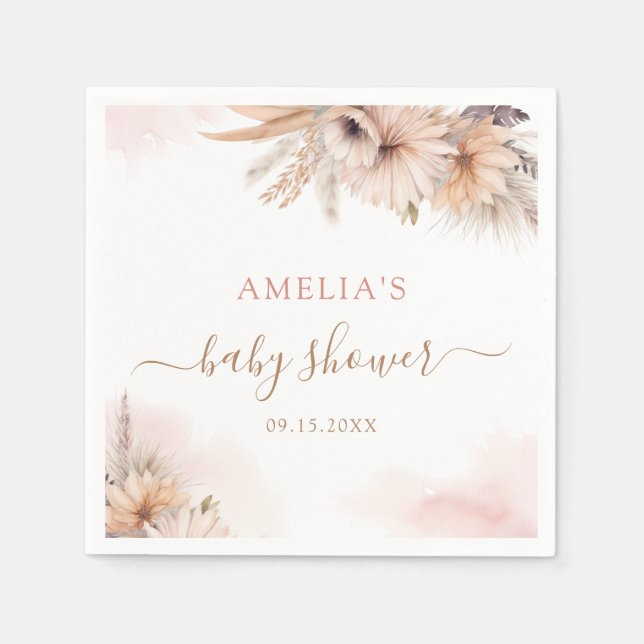 Boho Pampas Grass Floral Desert Girl Baby Shower Napkin (Front)