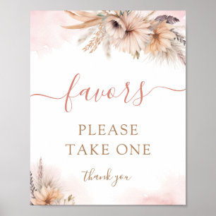 Boho Pampas Grass Floral Girl Baby Shower Favours Poster